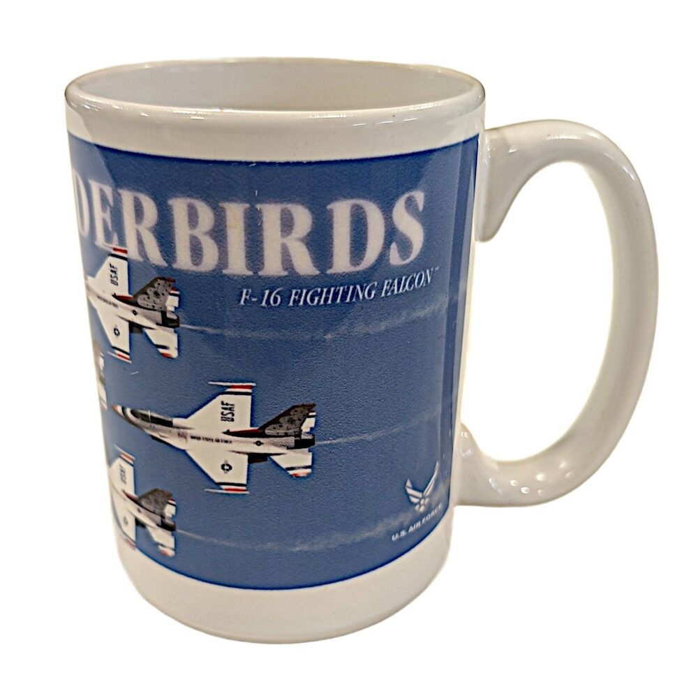 F-16 Fighting Falcon Air Force Thunderbirds Mug Cup Blue and White Excellent